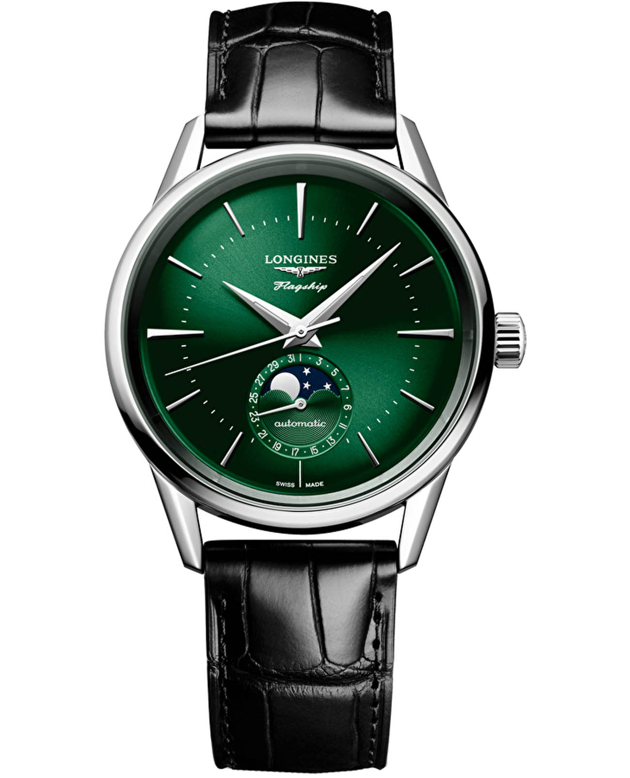 Longines Longines Flagship Heritage L4.815.4.02.2  L48154022 механические мужские часы бежевый циферблат, браслет кожаный — вид спереди