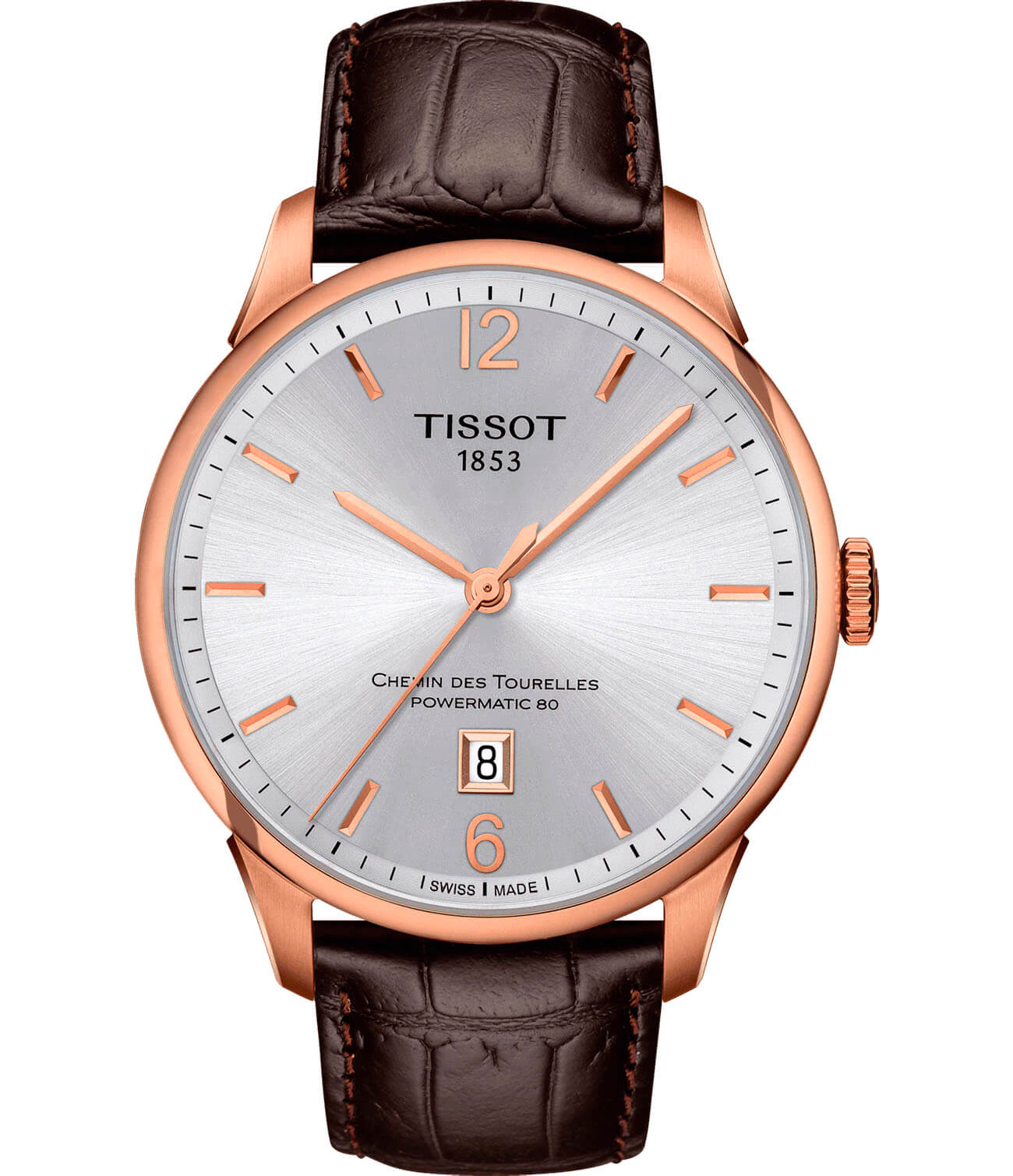 Tissot Tissot Chemin des Tourelles Powermatic 80 T099.407.36.037.00 Chemin des Tourelles T0994073603700 механические мужские часы белый циферблат, браслет кожаный — вид спереди