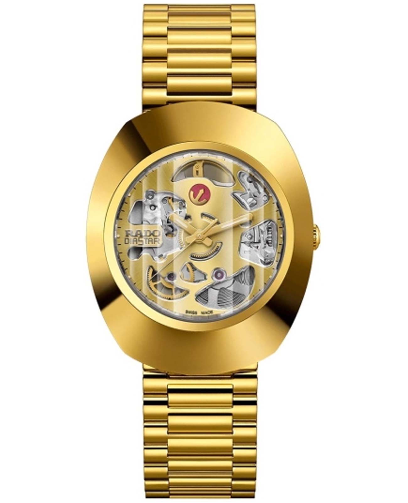 Rado Rado DiaStar Original Skeleton R12064253 Automatic R12064253 механические мужские часы золотой циферблат, браслет нержавеющая сталь с pvd-покрытием — вид спереди