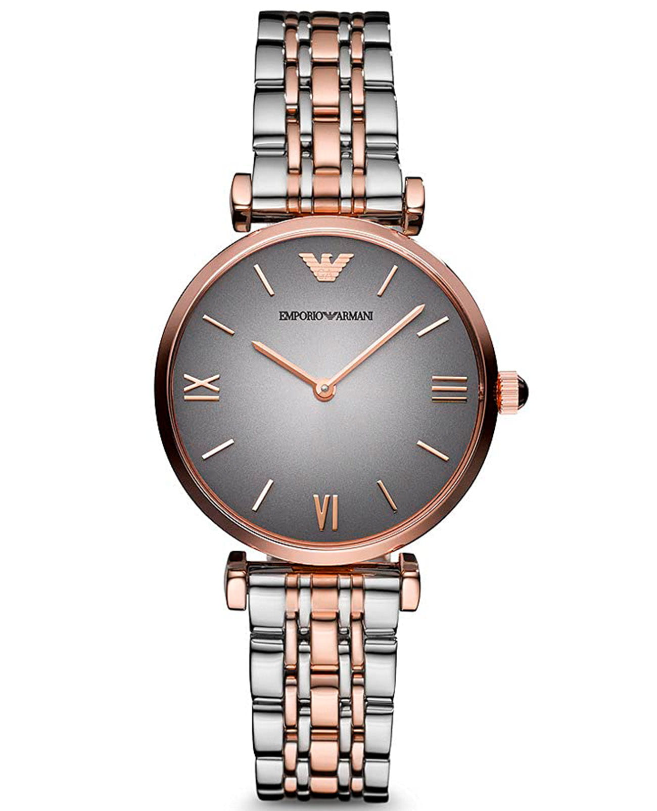 Emporio Armani Emporio Armani Gianni T-Bar AR1725  AR1725 кварцевые женские часы серый циферблат, браслет нержавеющая сталь с pvd-покрытием — вид спереди