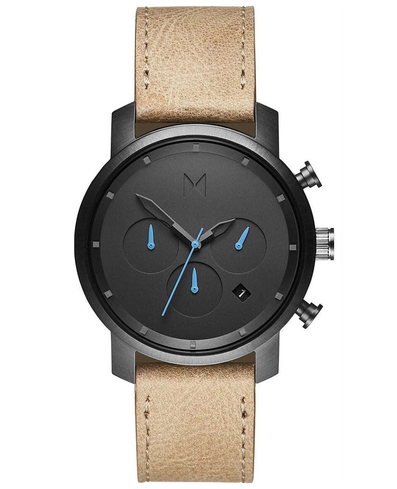 MVMT MVMT Chrono CBX-GMTLCHRO  CBX-GMTLCHRO кварцевые мужские часы черный циферблат, браслет кожаный — вид спереди