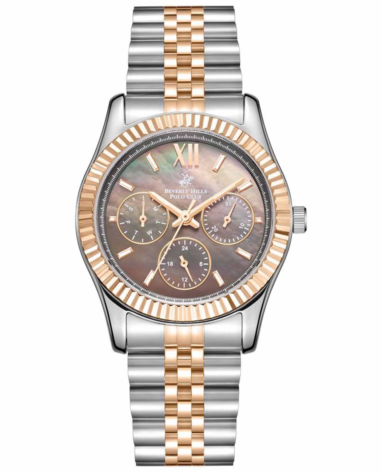 Beverly Hills Polo Club Beverly Hills Polo Club BP3169C.560  BP3169C.560 кварцевые женские часы коричневый циферблат, браслет суперметалл с ip покрытием — вид спереди