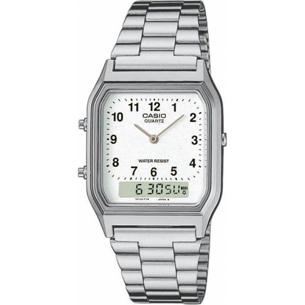 Casio Casio Collection AQ-230A-7B  AQ-230A-7B кварцевые мужские часы белый циферблат, браслет нержавеющая сталь — вид спереди