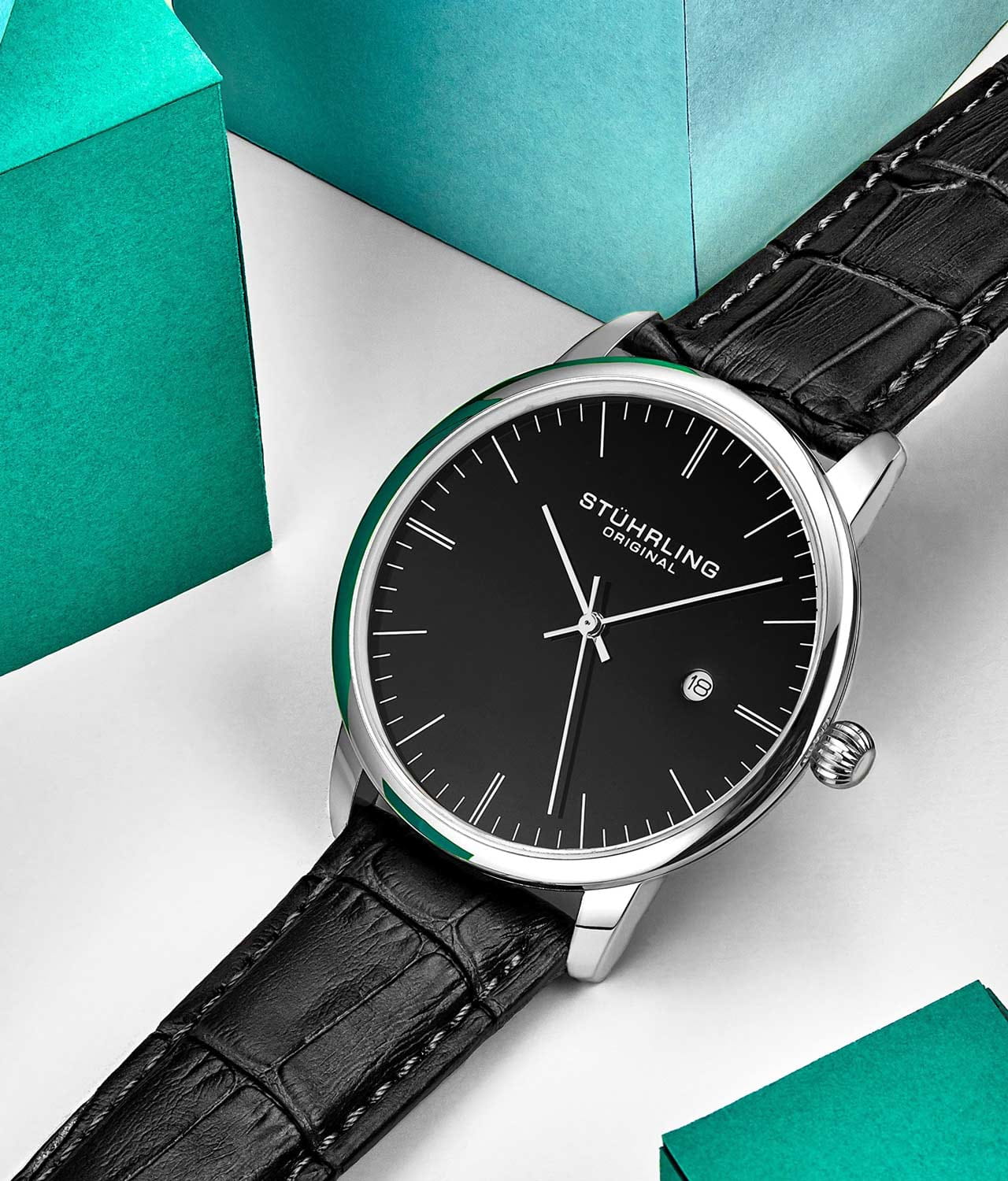 Stuhrling Stuhrling Rasa 3997.2 кварцевые мужские часы часы крупный план черный циферблата