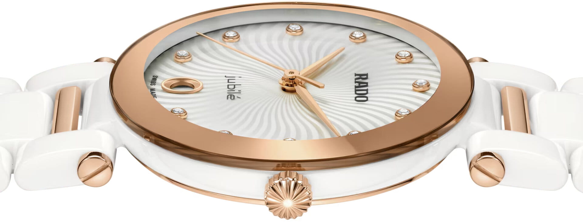 Rado Rado LaCoupole Diamonds R22240703,  швейцария женские часы на браслете высокотехнологичная керамика + нержавеющая сталь с pvd покрытием боковой вид