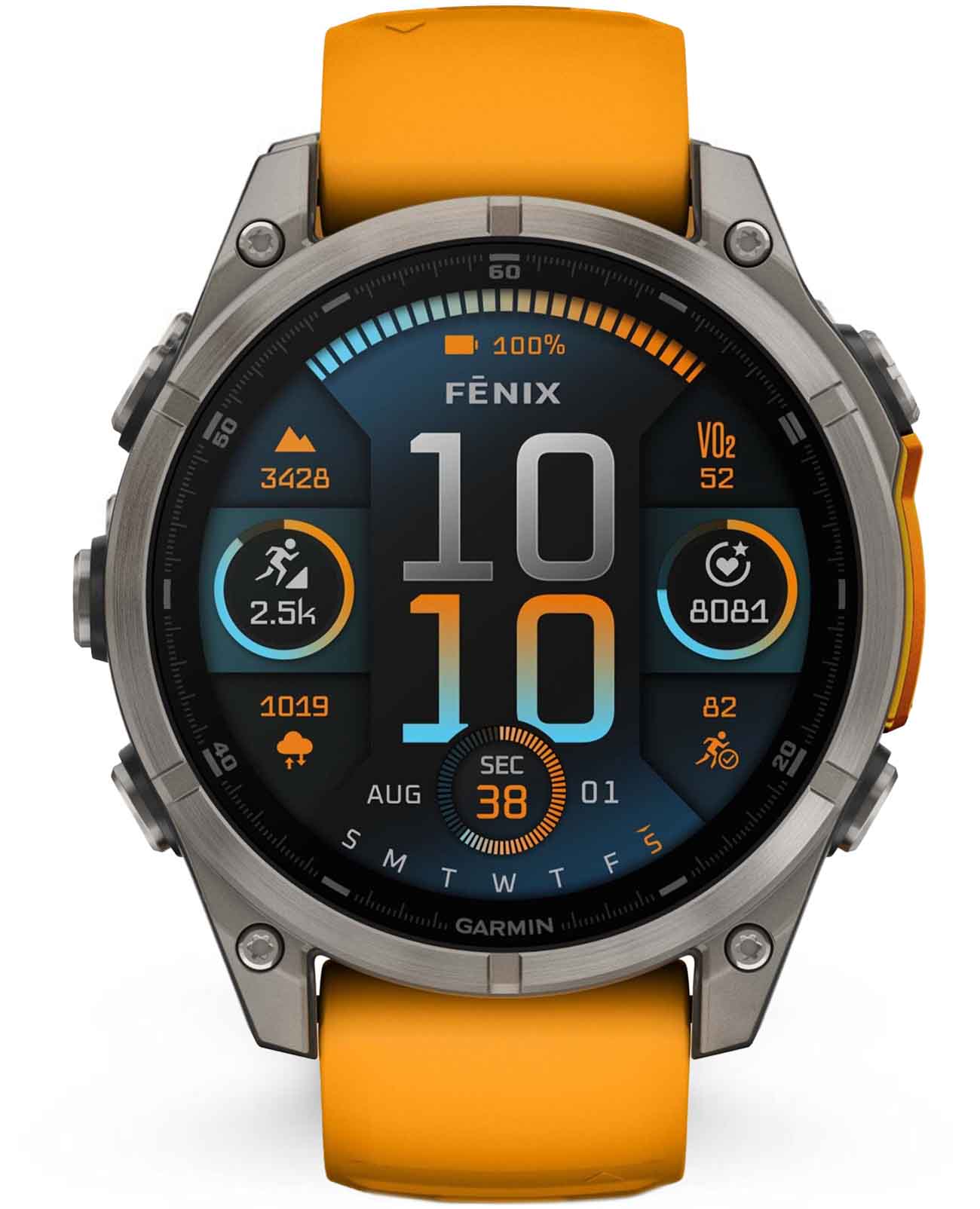 Garmin Garmin Fenix 8 47mm Amoled Sapphire Titanium Orange 010-02904-11  010-02904-11 электронные мужские часы  циферблат, браслет силикон — вид спереди