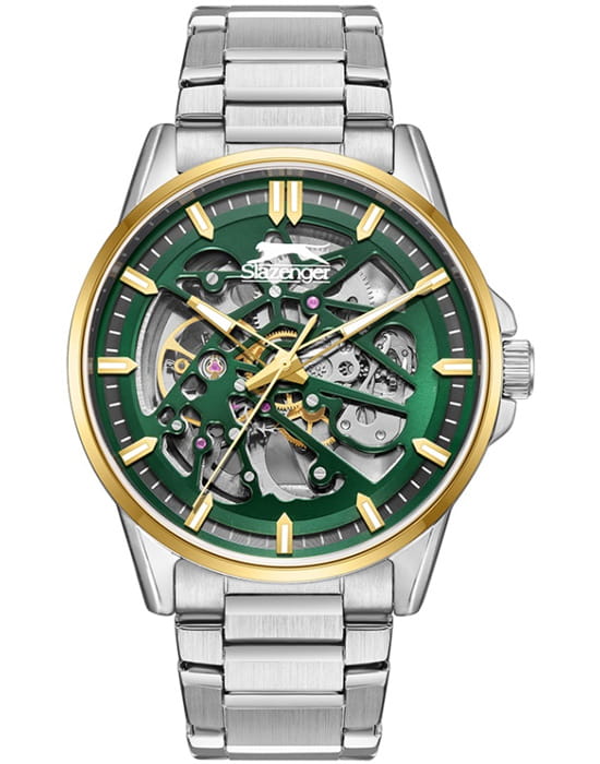 Slazenger Slazenger SL.09.2363.1.04  SL.09.2363.1.04 механические мужские часы зеленый циферблат, браслет суперметалл — вид спереди