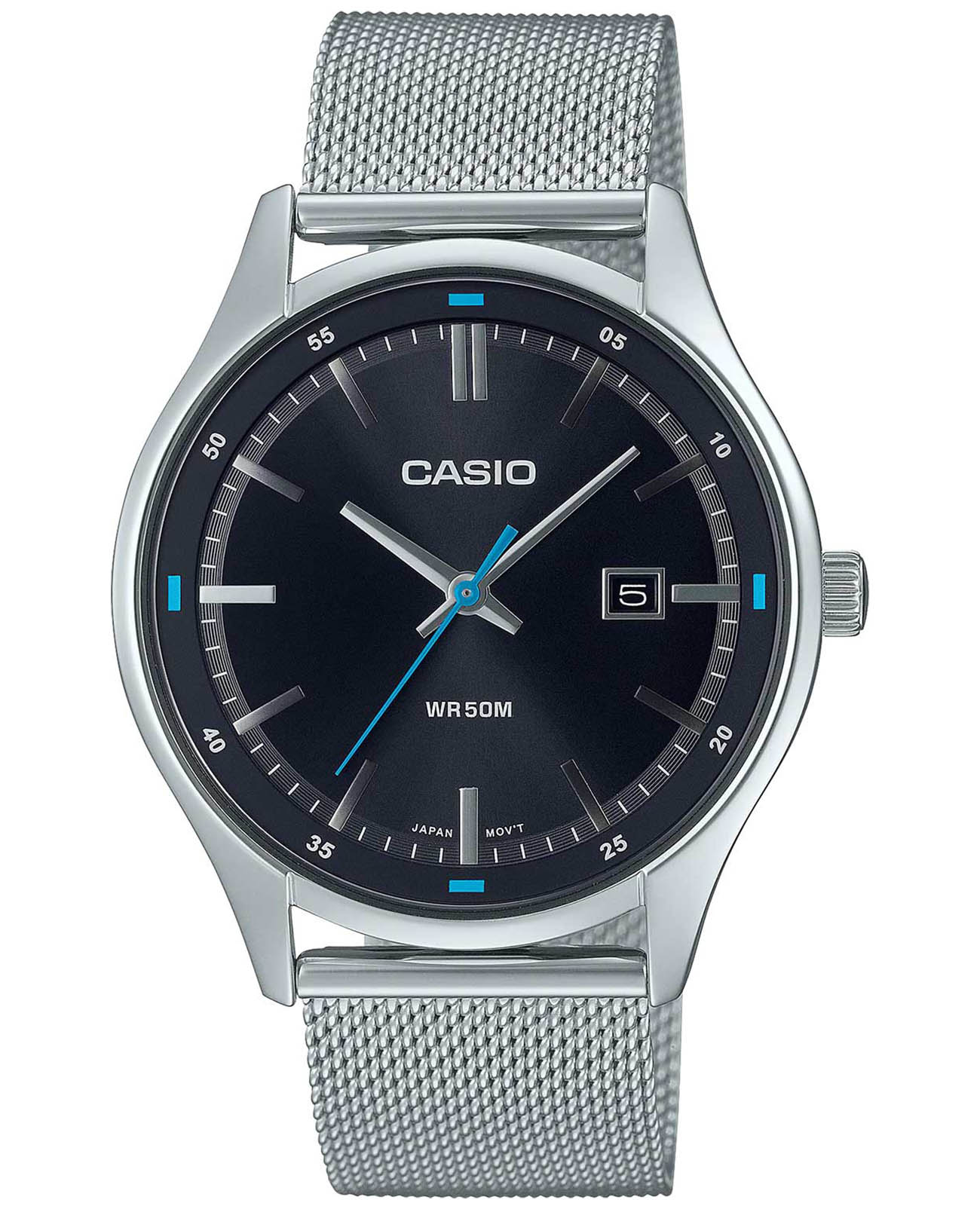 Casio Casio Collection MTP-E710M-1AVDF (MTP-E710M-1A)  MTP-E710M-1A кварцевые мужские часы черный циферблат, браслет нержавеющая сталь — вид спереди