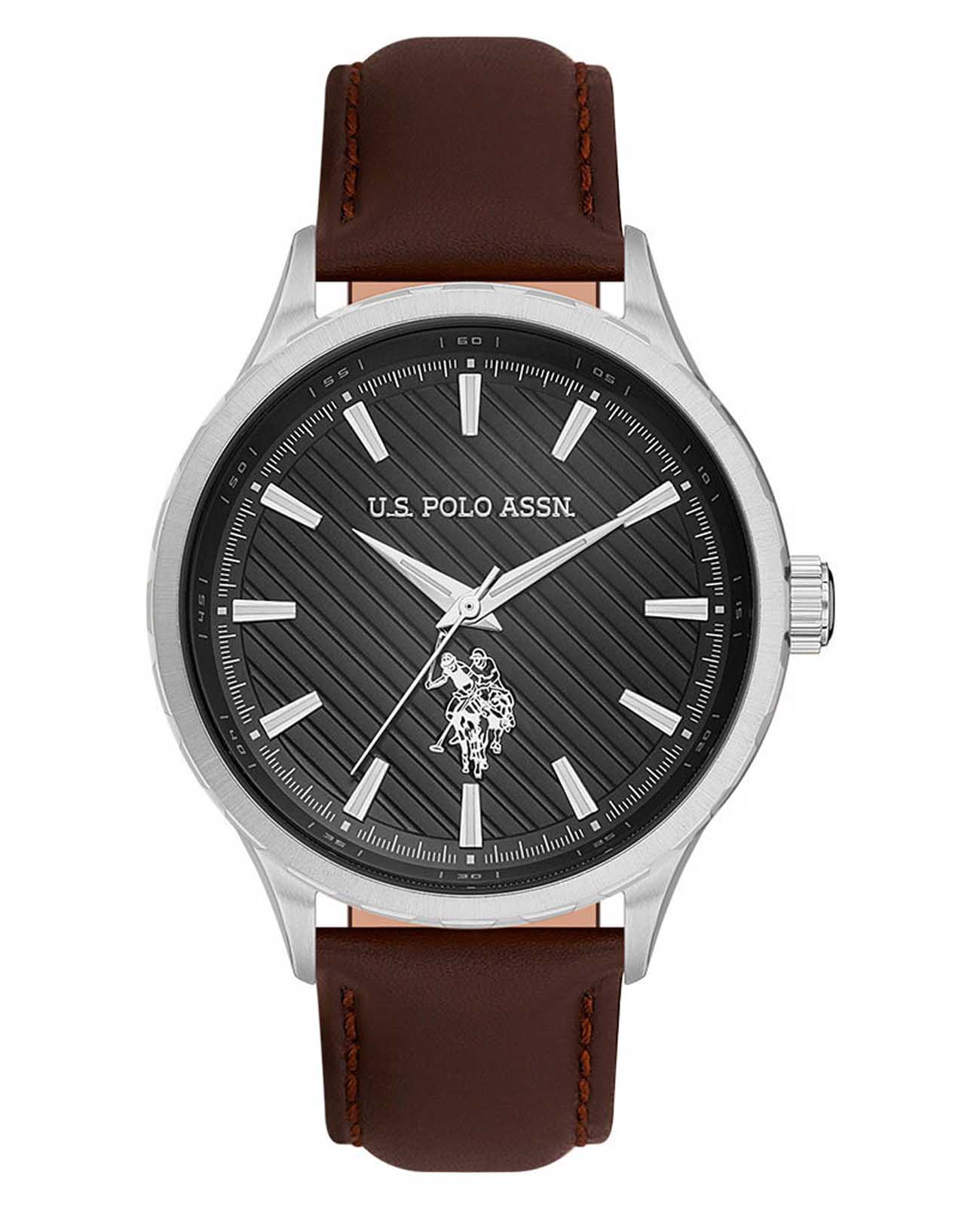 U.S. Polo Assn. U.S. Polo Assn. Fundamental USPA1069-02  USPA1069-02 кварцевые мужские часы черный циферблат, браслет кожаный — вид спереди