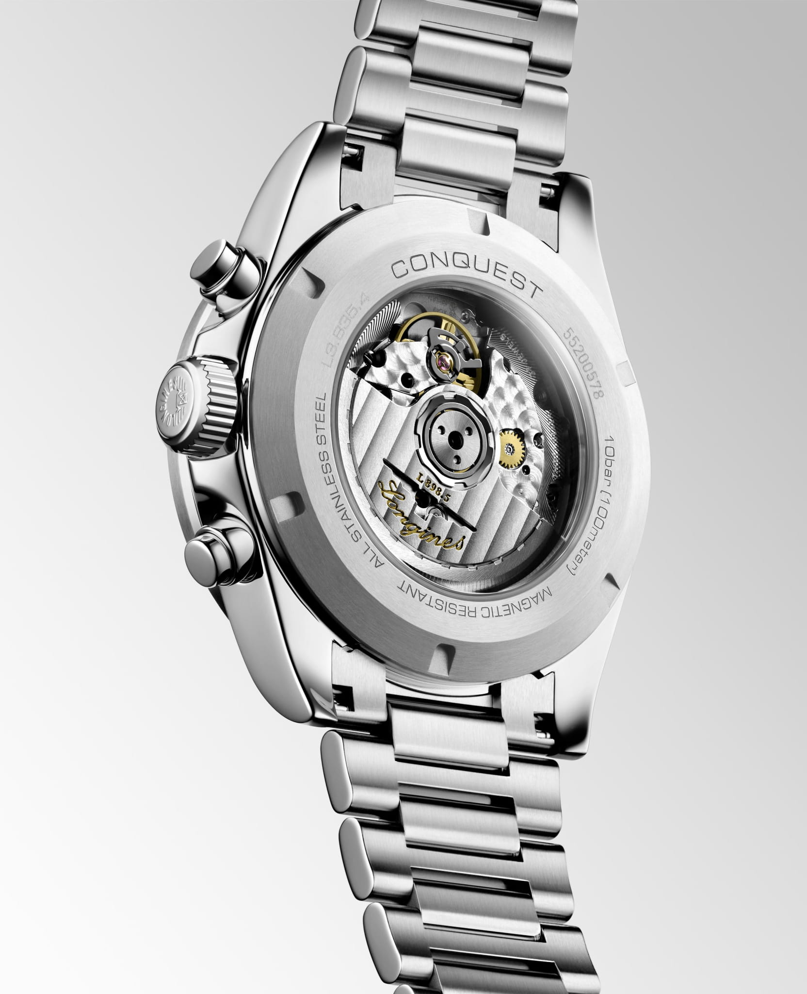 Longines Longines Conquest L3.835.4.98.6, hydroconquest швейцария мужские часы на браслете нержавеющая сталь боковой вид