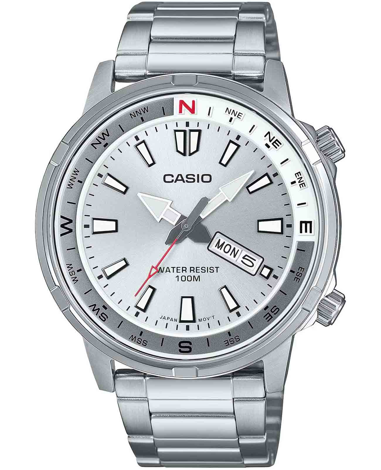 Casio Casio Collection MTD-130D-7AVDF (MTD-130D-7A)  MTD-130D-7A кварцевые мужские часы серебристый циферблат, браслет нержавеющая сталь — вид спереди