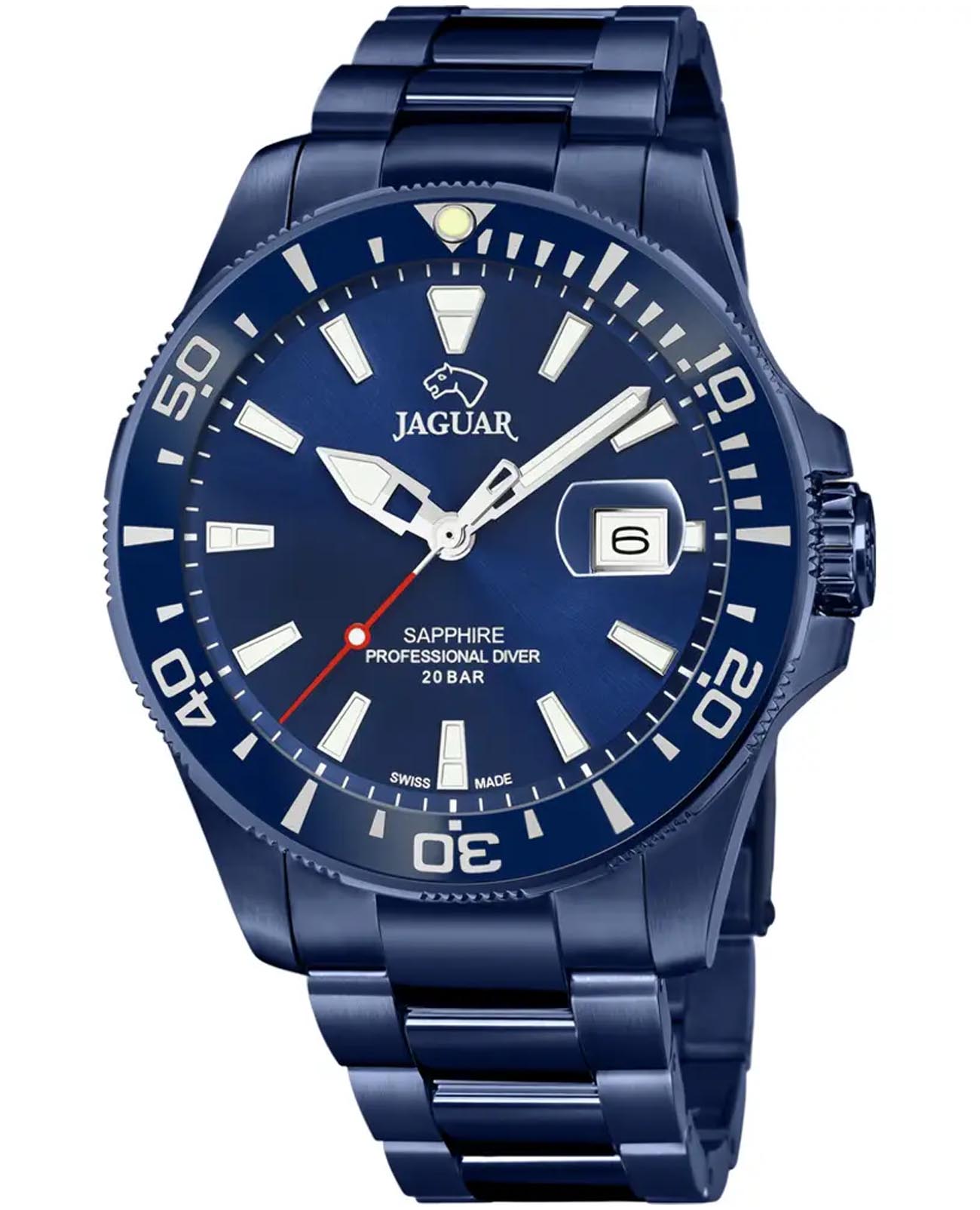 Jaguar Jaguar Executive Diver J987/1  J987/1 кварцевые мужские часы синий циферблат, браслет нержавеющая сталь с pvd-покрытием — вид спереди