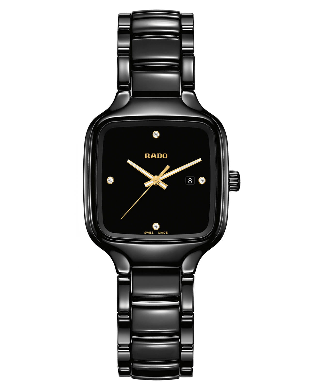 Rado Rado True Square Diamonds R27080722  R27080722 кварцевые женские часы черный циферблат, браслет высокотехнологичная керамика + титан — вид спереди