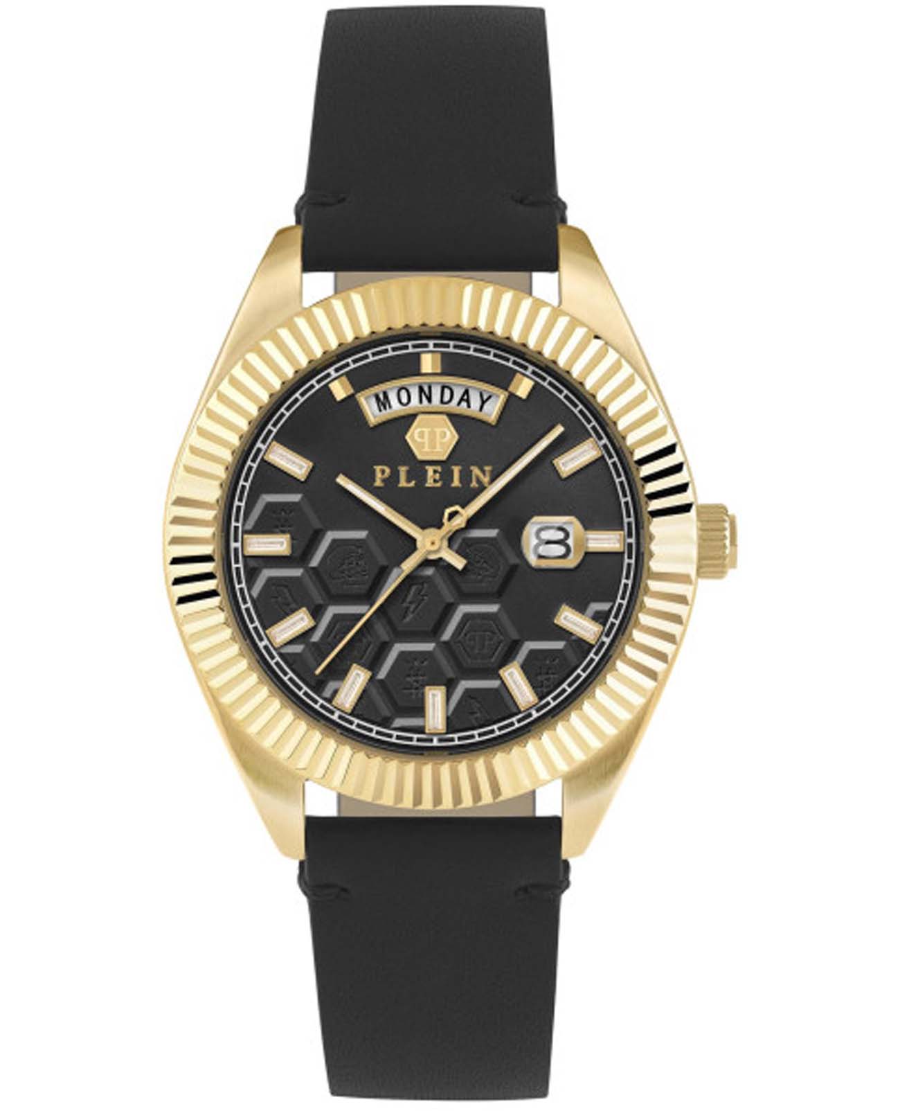 Philipp Plein Philipp Plein Date Superlative Gent PWPVA0224  PWPVA0224 кварцевые мужские часы черный циферблат, браслет кожаный — вид спереди