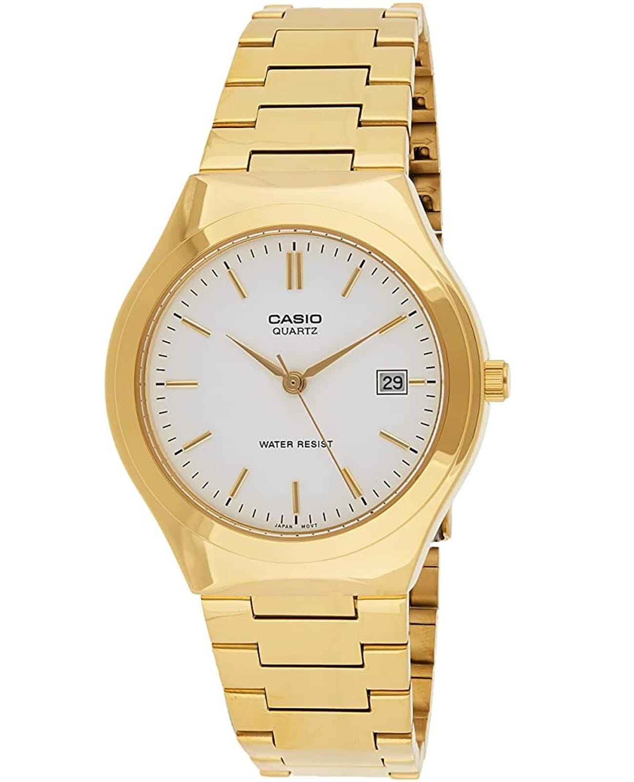Casio Casio MTP-1170N-7A  MTP-1170N-7A кварцевые мужские часы белый циферблат, браслет нержавеющая сталь с pvd-покрытием — вид спереди