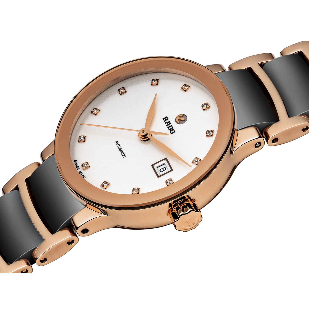 Rado Rado Centrix Automatic Diamonds R30183762, centrix швейцария женские часы на браслете сталь + pvd + керамика боковой вид