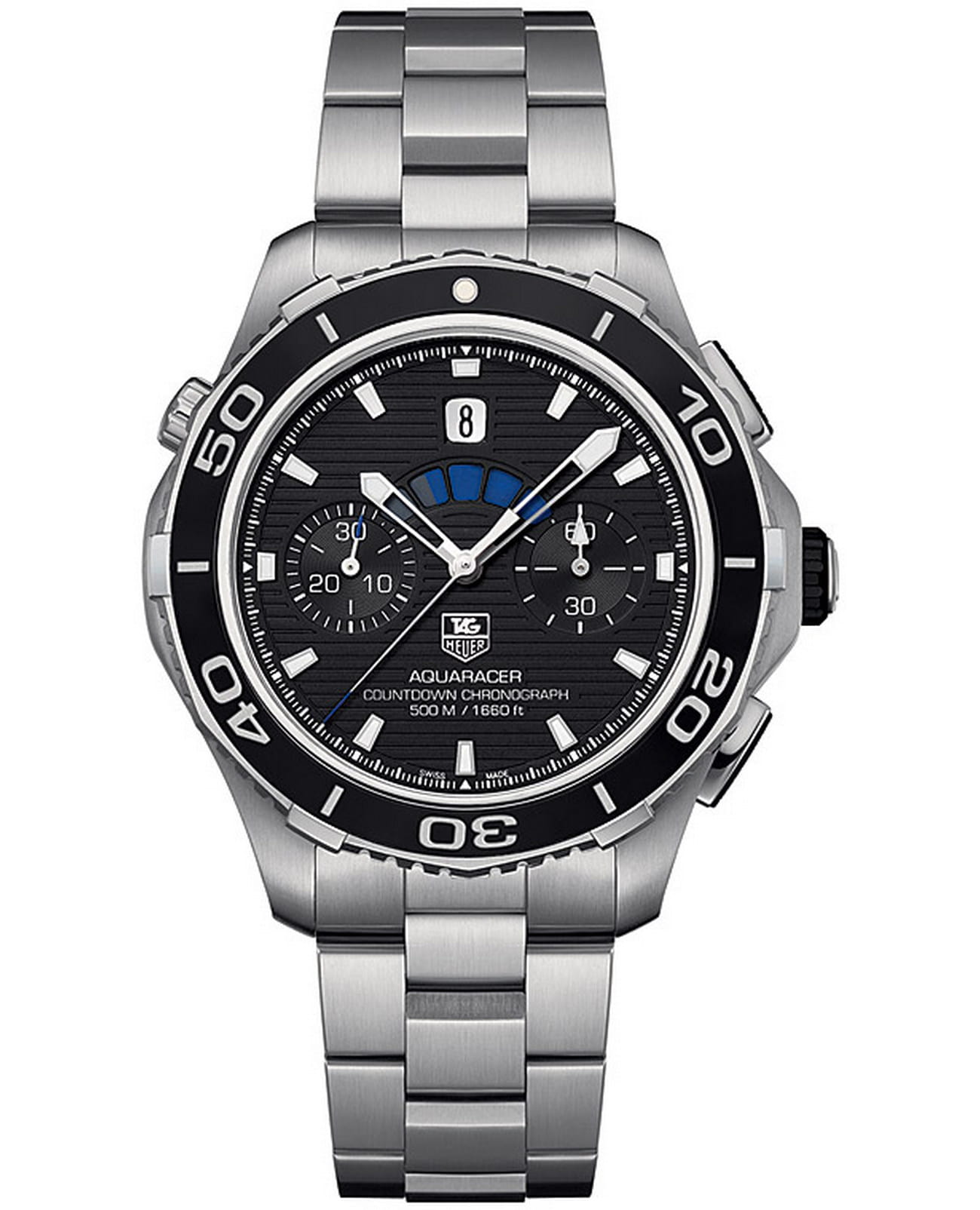 TAG Heuer TAG Heuer Aquaracer CAK211A.BA0833  CAK211A.BA0833 механические мужские часы черный циферблат, браслет нержавеющая сталь — вид спереди