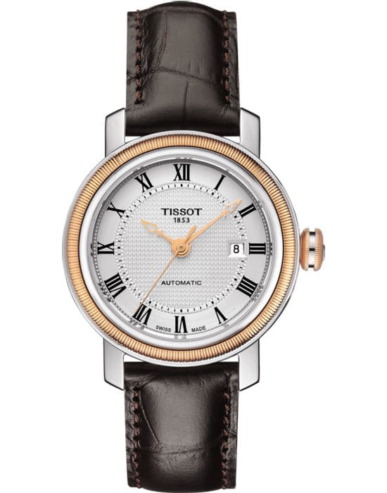 Tissot Tissot Bridgeport Automatic Lady T097.007.26.033.00 Bridgeport T0970072603300 механические женские часы белый циферблат, браслет кожаный — вид спереди