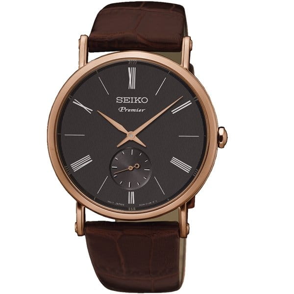 Seiko Seiko SRK040P1  SRK040P1 кварцевые мужские часы черный циферблат, браслет кожаный — вид спереди