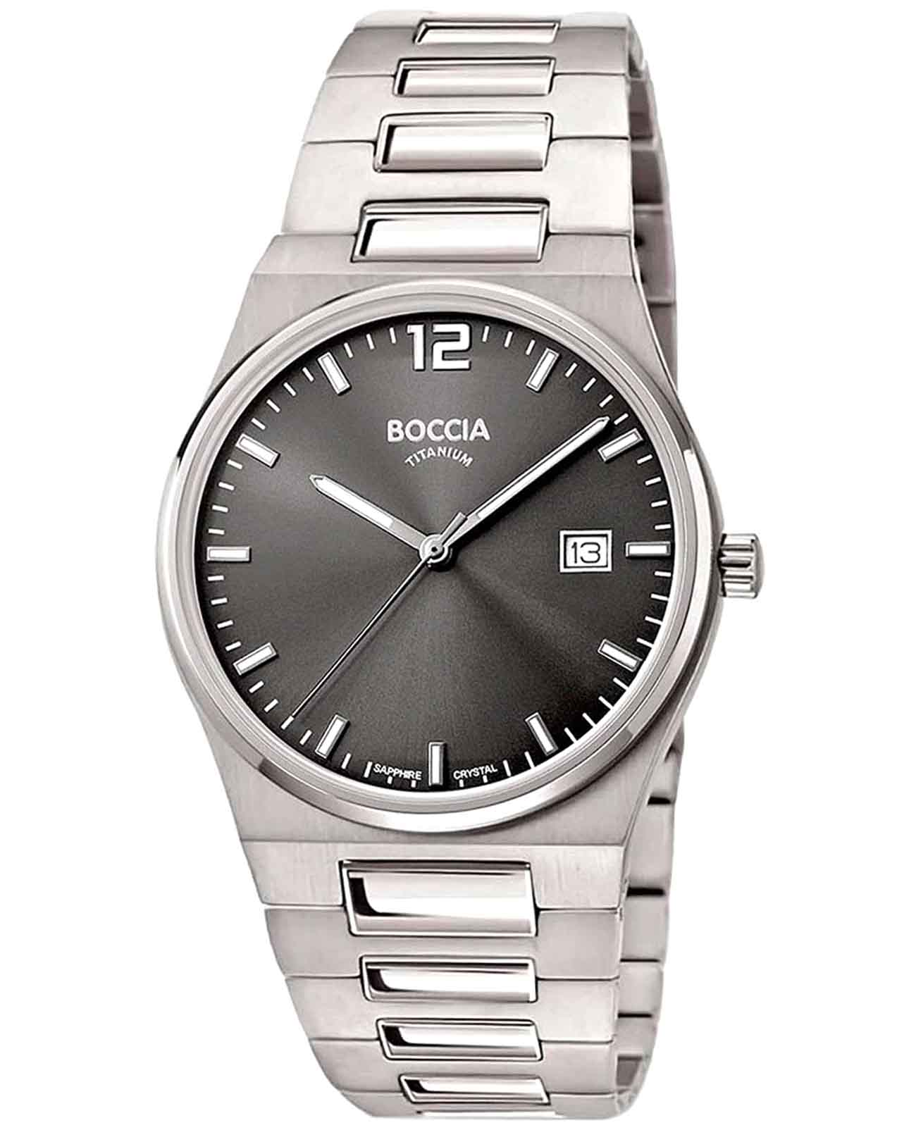 Boccia Titanium Boccia Titanium Circle-Oval 3661-02  3661-02 кварцевые мужские часы черный циферблат, браслет титановый — вид спереди