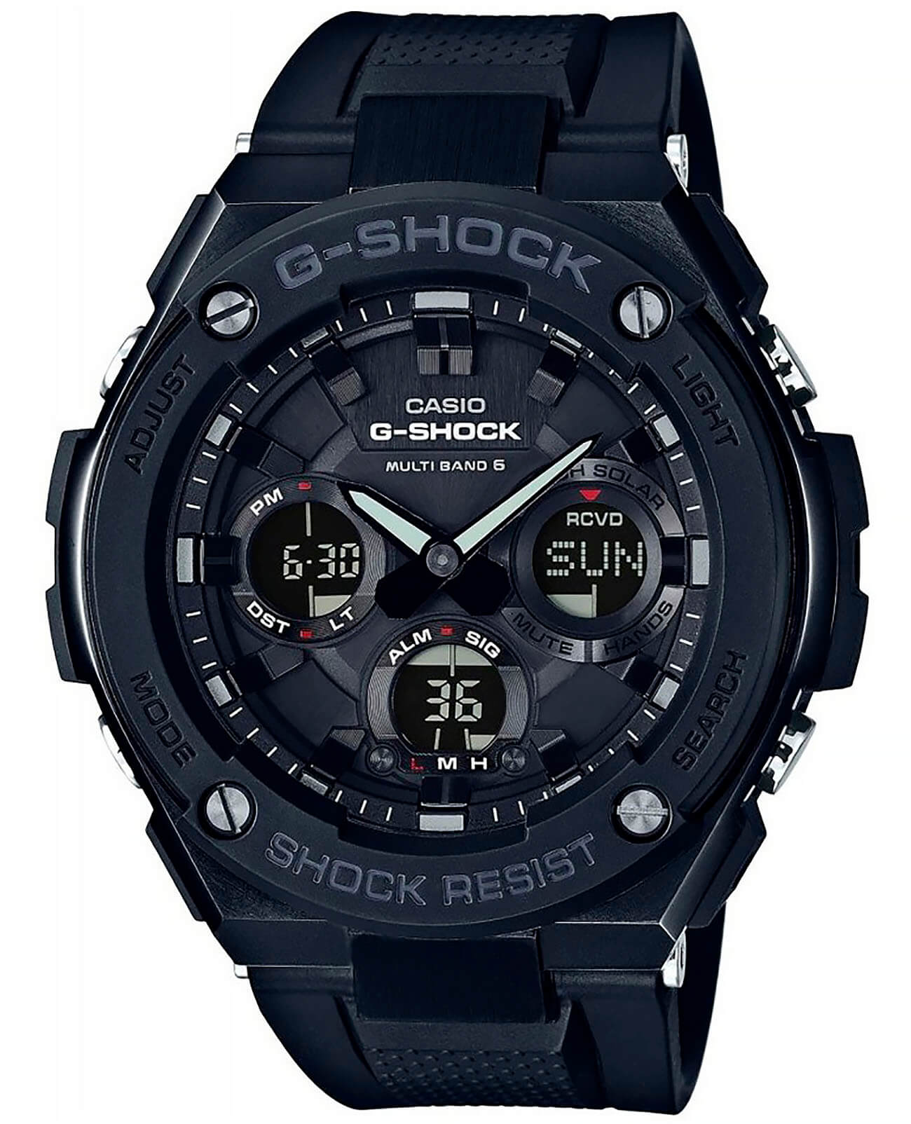 Casio Casio G-Shock GST-W100G-1B GST G-Steel GST-W100G-1B электронные мужские часы черный циферблат, браслет пластик — вид спереди