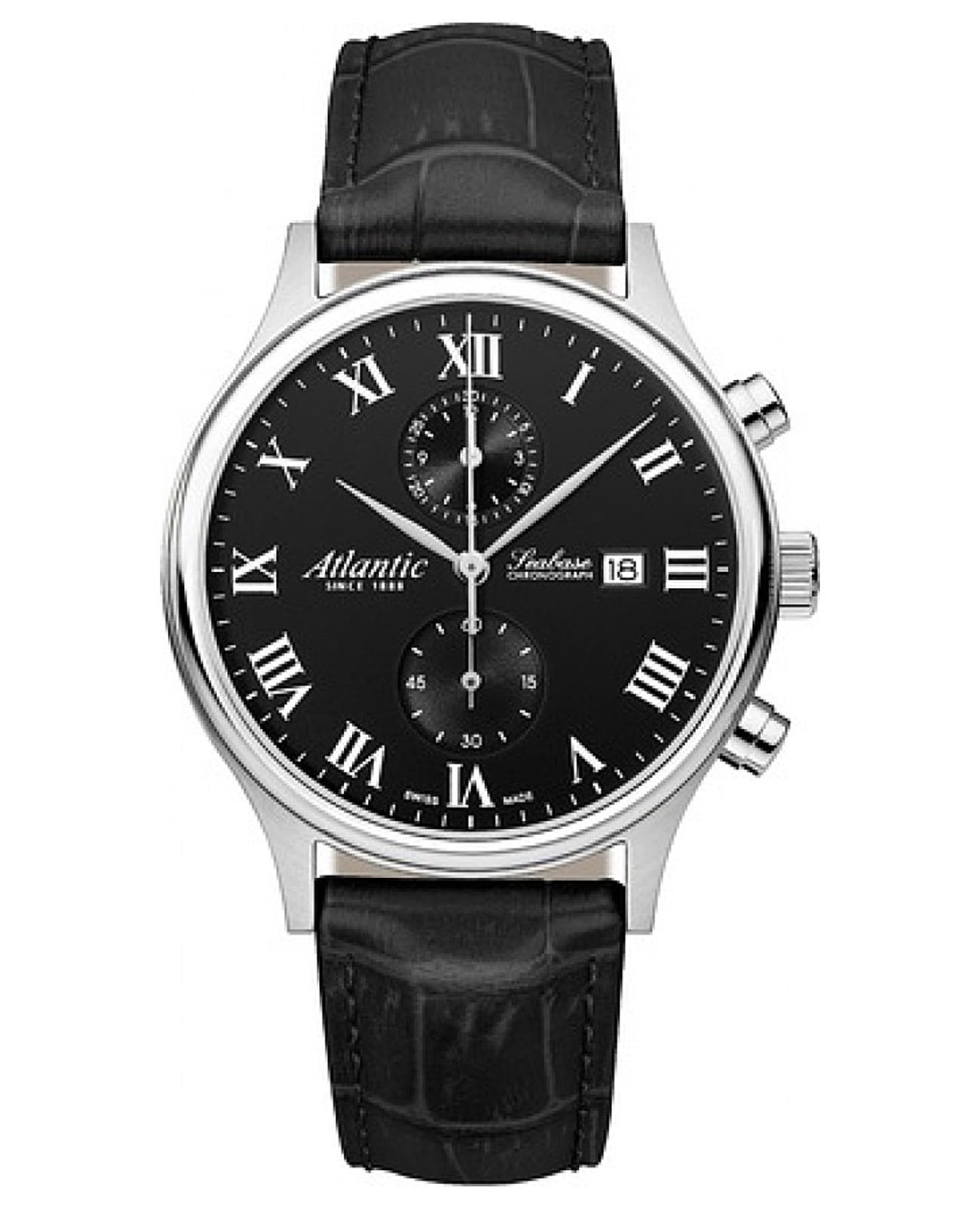 Atlantic Atlantic Seabase 64452.41.68  64452.41.68 кварцевые мужские часы черный циферблат, браслет кожаный — вид спереди