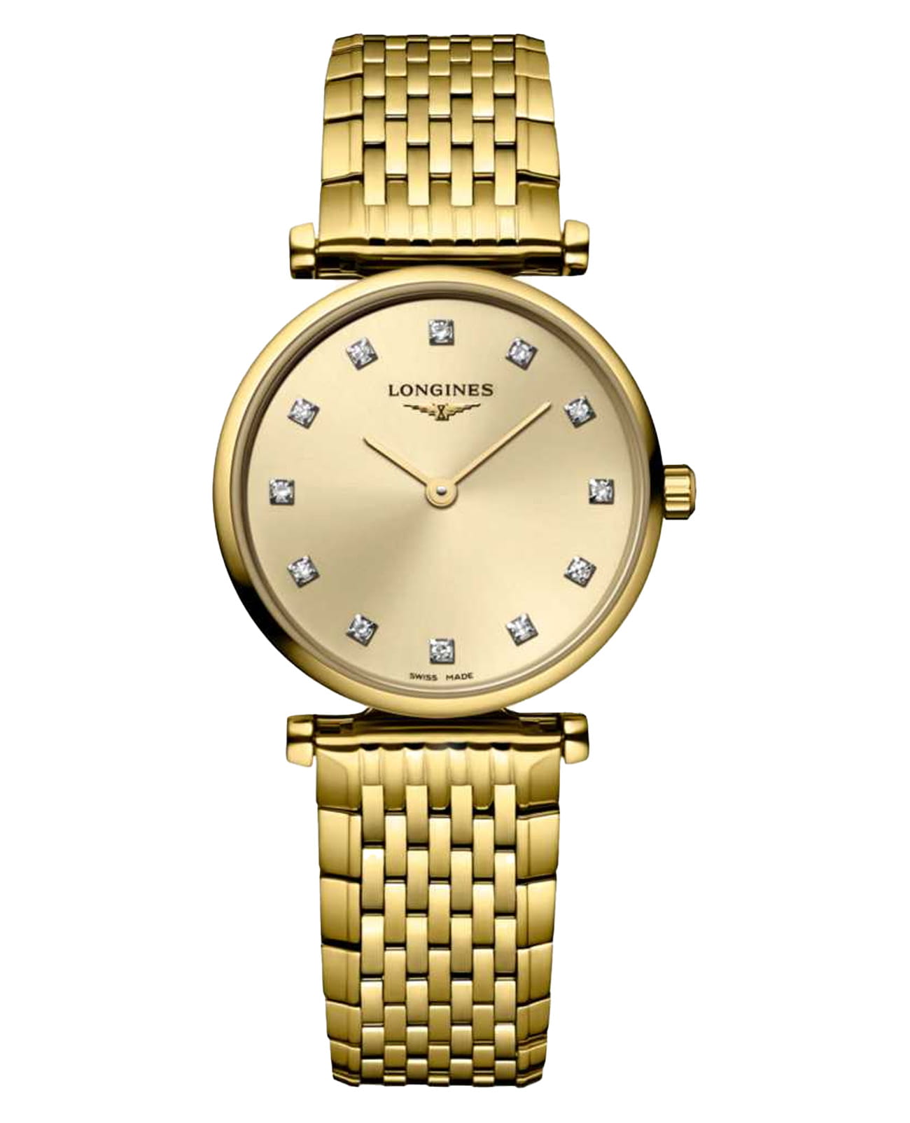 Longines Longines La Grande Classique L4.209.2.37.8  L42092378 кварцевые женские часы золотой циферблат, браслет сталь c pvd покрытием — вид спереди