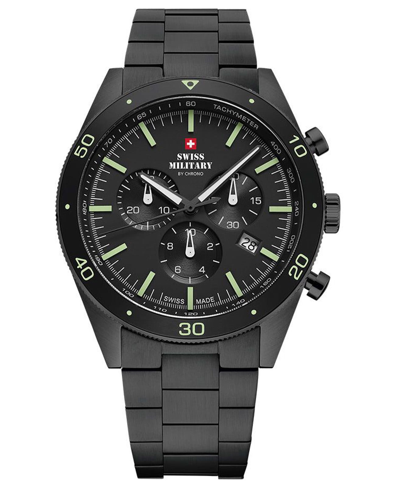 Swiss Military by Chrono Swiss Military by Chrono SM34079.03  SM34079.03 кварцевые мужские часы черный циферблат, браслет сталь c pvd покрытием — вид спереди