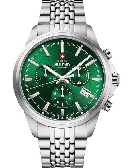 Swiss Military by Chrono Swiss Military by Chrono Sports Chronograph SM34107.04  SM34107.04 кварцевые мужские часы зеленый циферблат, браслет нержавеющая сталь — вид спереди