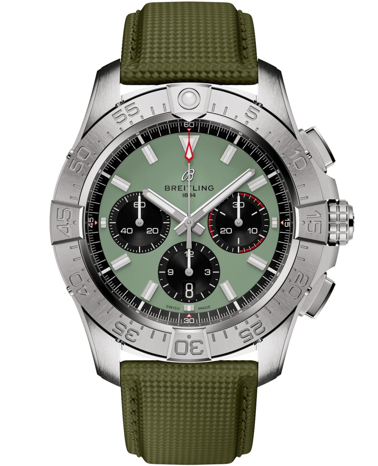 Breitling Breitling Avenger B01 Chronograph 44 AB0147101L1X1  AB0147101L1X1 механические мужские часы зеленый циферблат, браслет кожаный — вид спереди