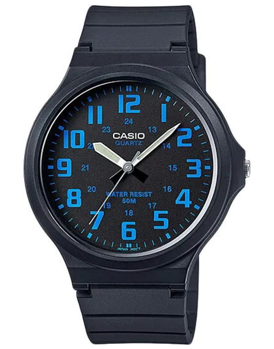 Casio Casio Collection MW-240-2BVDF (MW-240-2B)  MW-240-2B кварцевые мужские часы  циферблат, браслет пластик — вид спереди