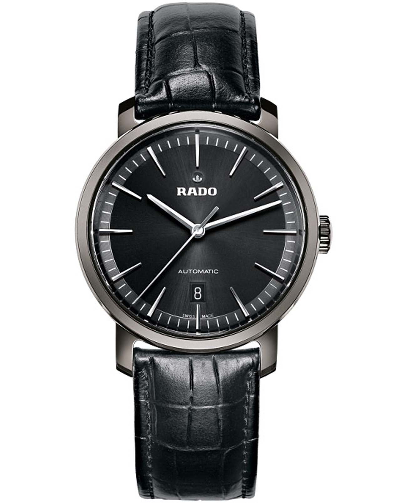 Rado Rado Diamaster R14074175 Automatic R14074175 механические мужские часы черный циферблат, браслет кожаный — вид спереди