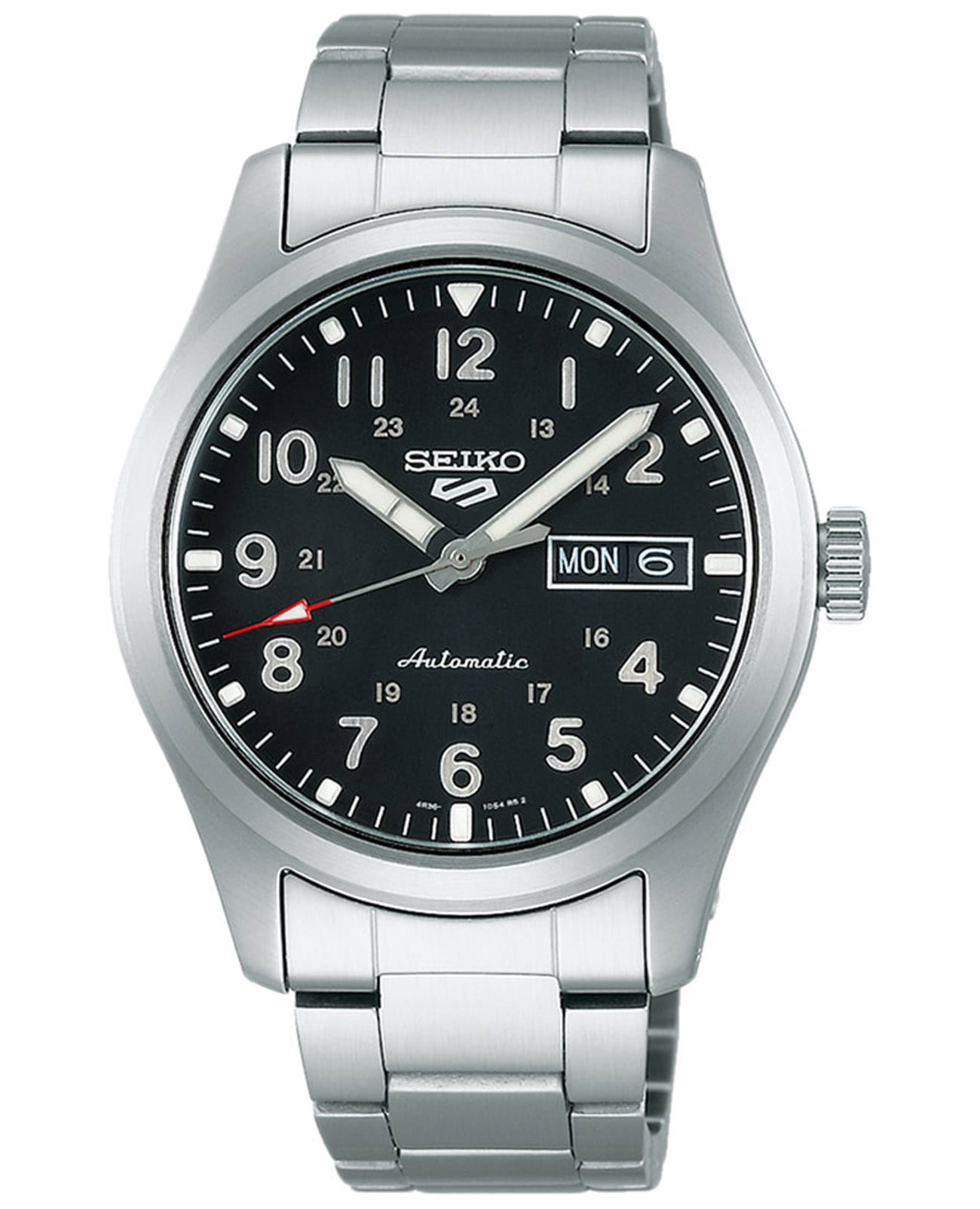 Seiko Seiko 5 Sports Field series SRPG27K1 Field SRPG27K1 механические мужские часы черный циферблат, браслет нержавеющая сталь — вид спереди