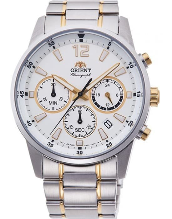 Orient Orient RA-KV0003S1 (RN-KV0003S)  RA-KV0003S кварцевые мужские часы белый циферблат, браслет сталь c pvd покрытием — вид спереди