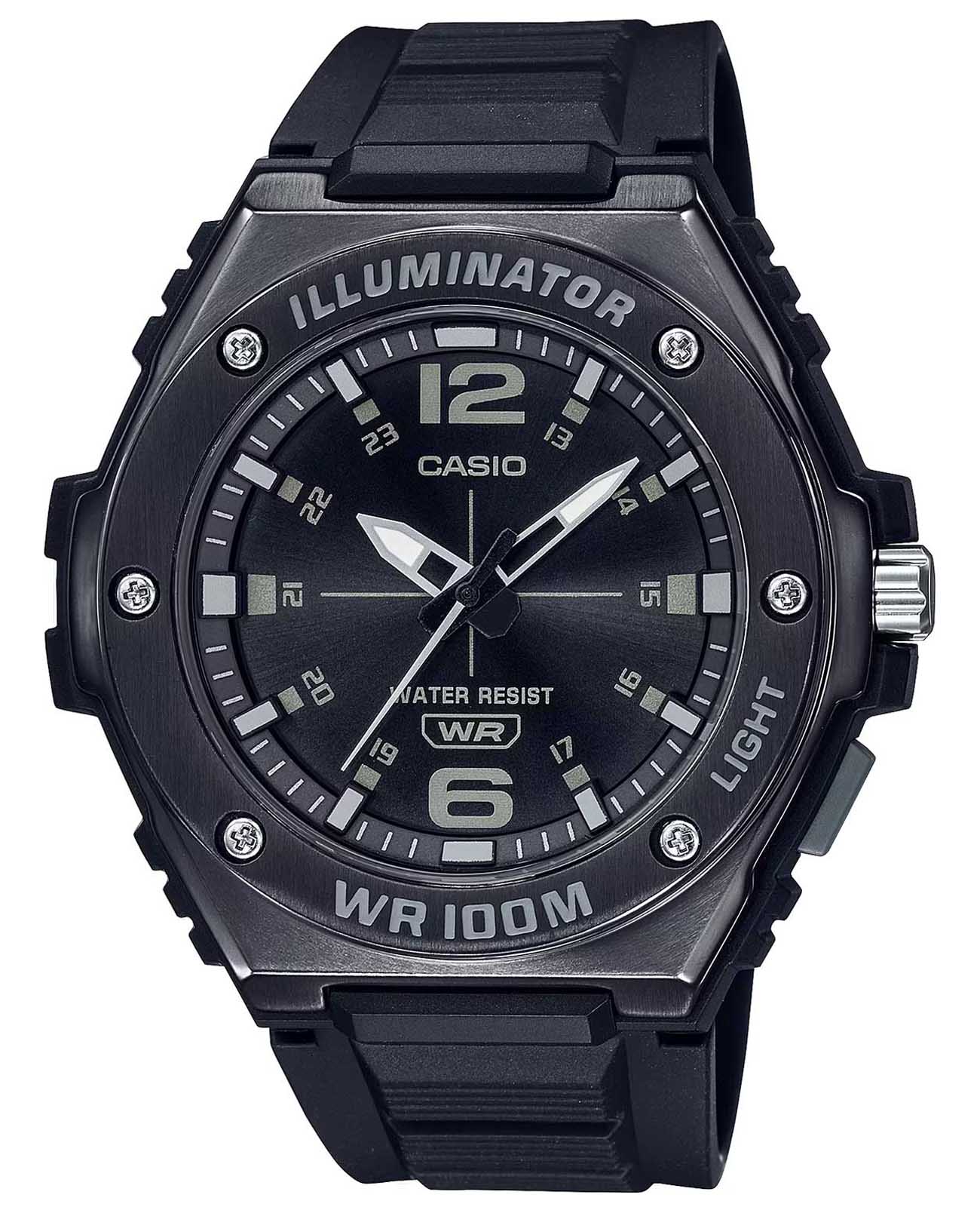 Casio Casio Collection MWA-100HB-1AVEF  MWA-100HB-1AVEF кварцевые мужские часы черный циферблат, браслет каучук — вид спереди