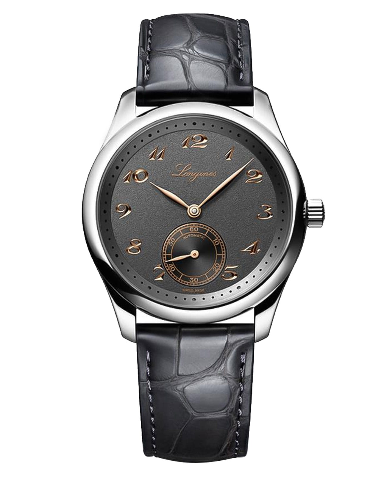 Longines Longines Master Collection L2.843.4.63.2  L28434632 механические женские часы антрацитовый циферблат, браслет кожаный — вид спереди