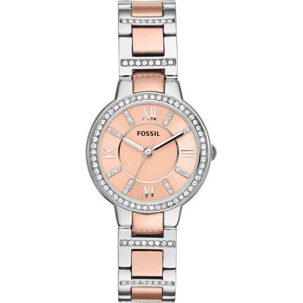 Fossil Fossil Carlie  ES3405  ES3405 кварцевые женские часы розовый циферблат, браслет сталь с ip покрытием — вид спереди