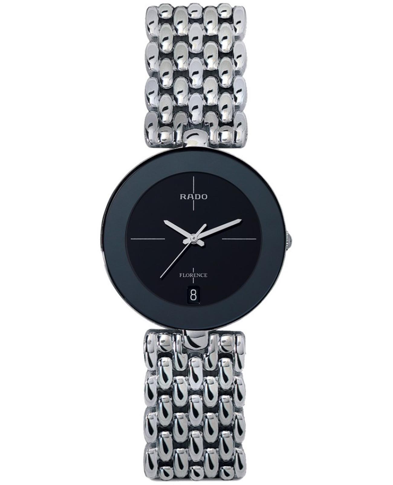 Rado Rado Florence Rondo R48792183  R48792183 кварцевые мужские часы черный циферблат, браслет нержавеющая сталь — вид спереди