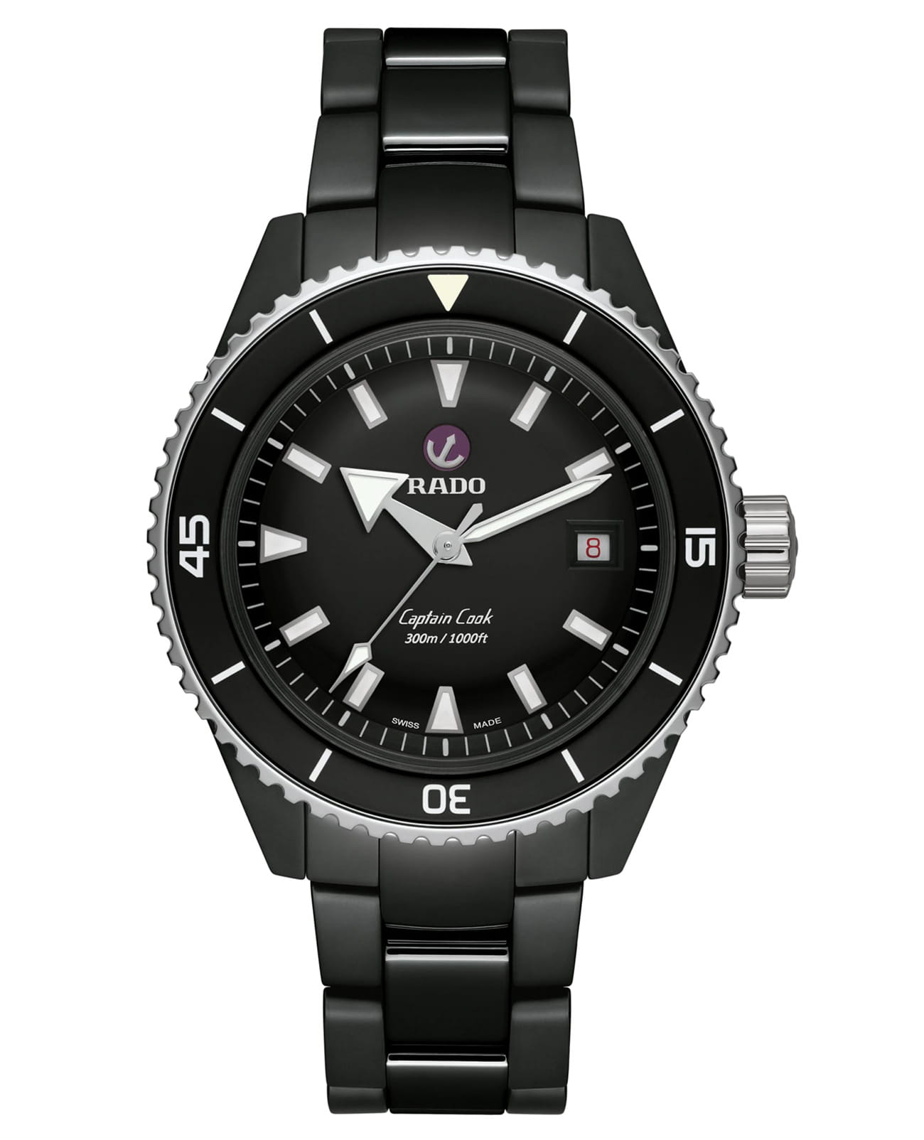 Rado Rado Captain Cook High-Tech Ceramic Diver R32129152 Automatic R32129152 механические мужские часы черный циферблат, браслет высокотехнологичная керамика + титан — вид спереди