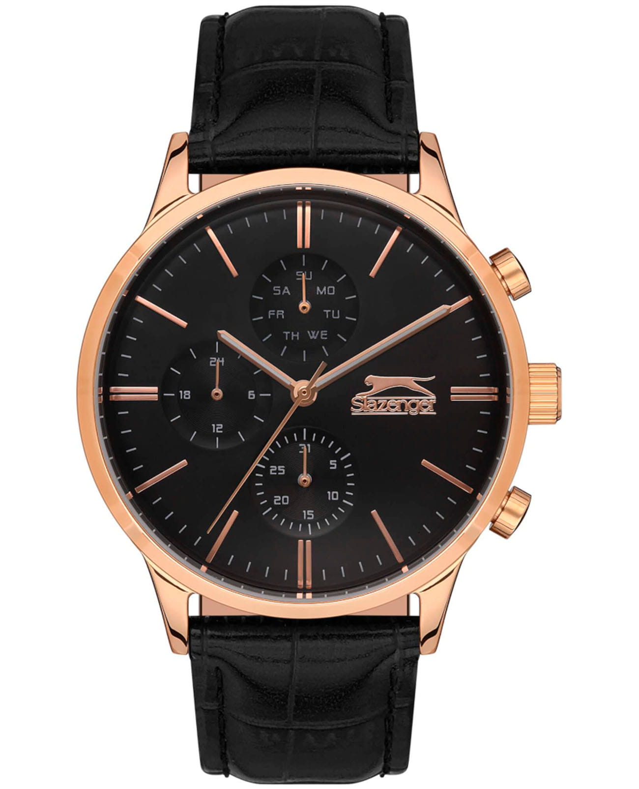 Slazenger Slazenger Multifunction SL.09.2124.2.04  SL.09.2124.2.04 кварцевые мужские часы черный циферблат, браслет кожаный — вид спереди