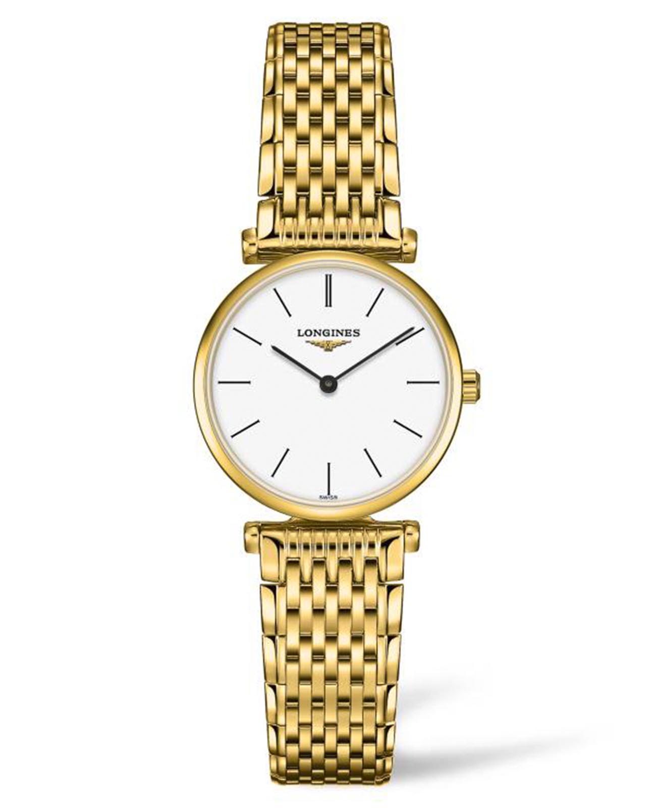 Longines Longines La Grande Classique L4.209.2.12.8  L42092128 кварцевые женские часы белый циферблат, браслет сталь c pvd покрытием — вид спереди