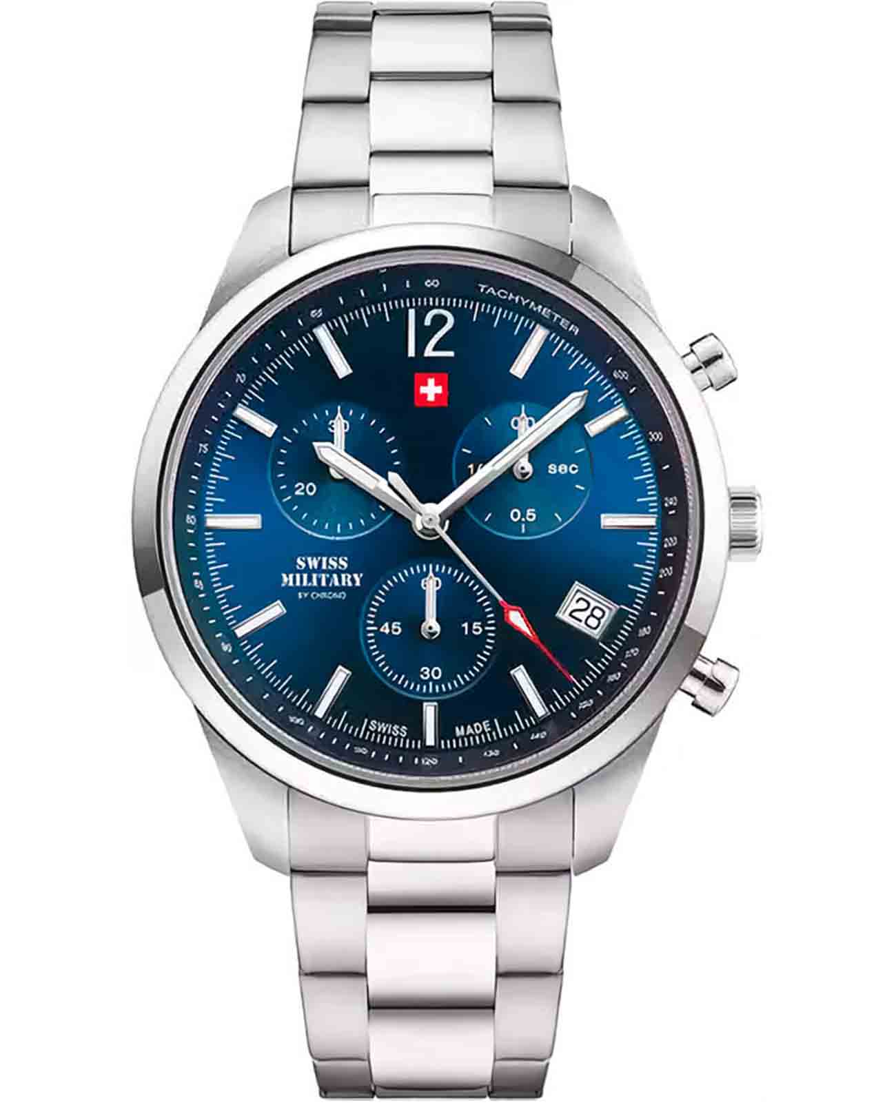 Swiss Military by Chrono Swiss Military by Chrono SM34097.03  SM34097.03 кварцевые мужские часы синий циферблат, браслет нержавеющая сталь — вид спереди