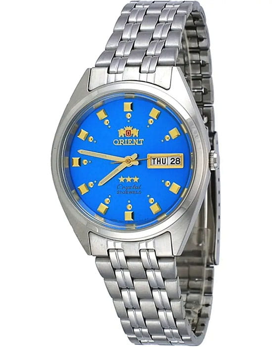 Orient Orient 3 Stars FAB00009L  FAB00009L механические мужские часы голубой циферблат, браслет нержавеющая сталь — вид спереди