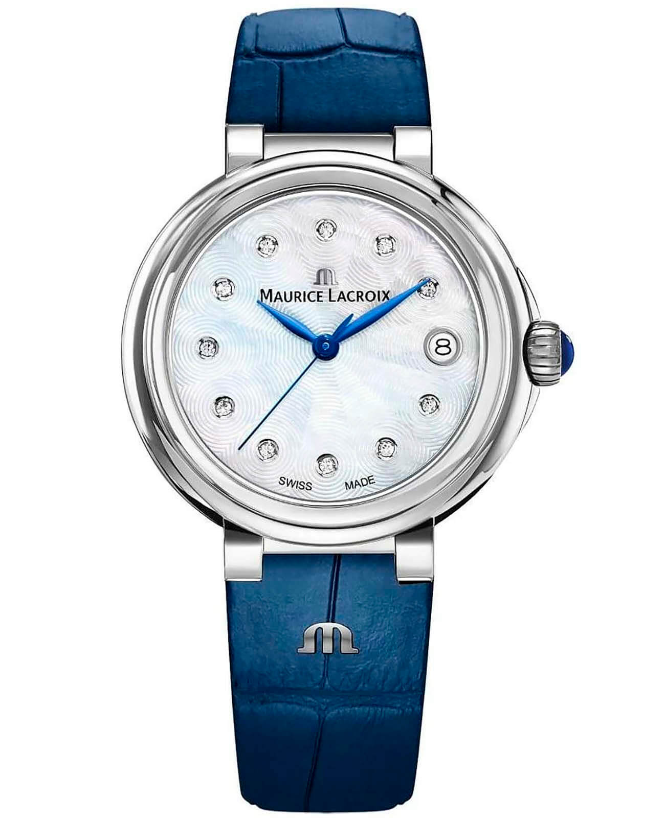 Maurice Lacroix Maurice Lacroix FIABA Date FA1007-SS001-170-1  FA1007-SS001-170-1 кварцевые женские часы серебристый циферблат, браслет кожаный — вид спереди