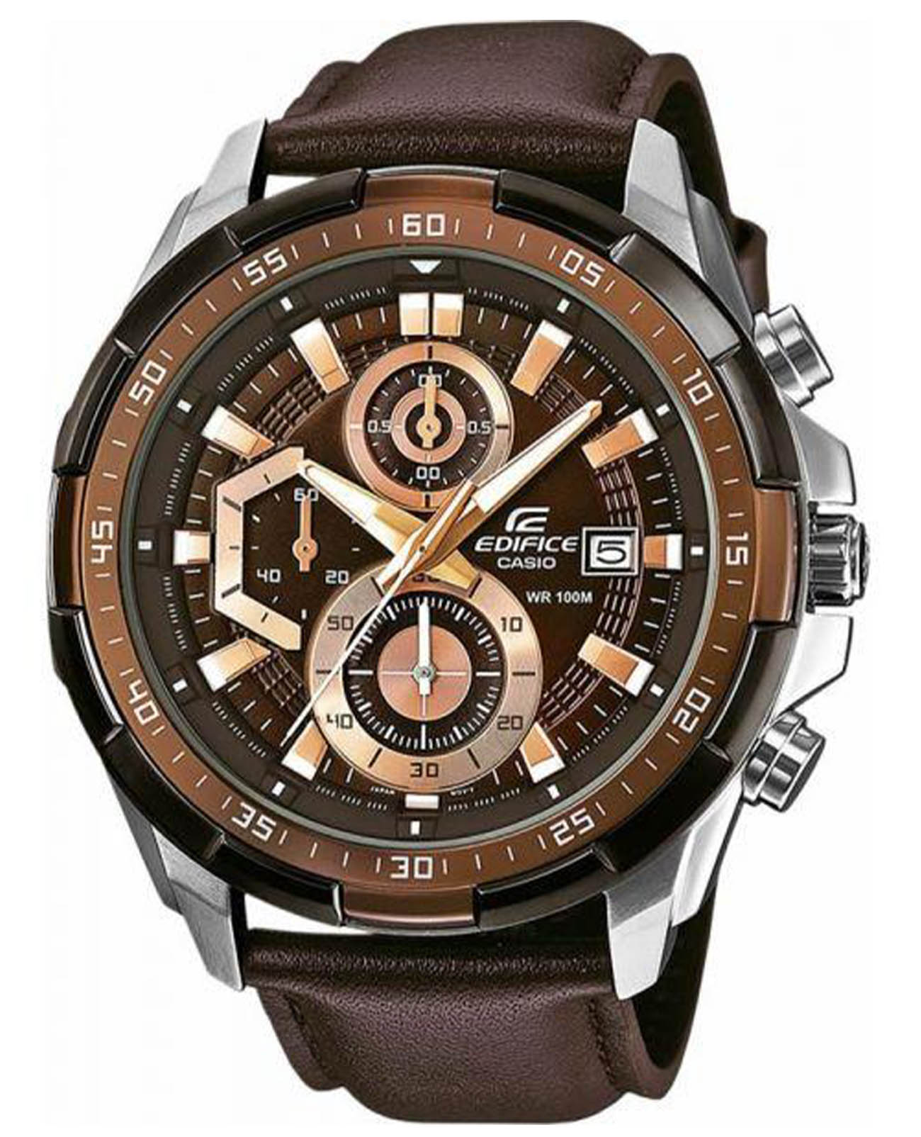 Casio Casio Edifice EFR-539L-5AVUDF (EFR-539L-5A) EFR EFR-539L-5A кварцевые мужские часы коричневый циферблат, браслет кожаный — вид спереди