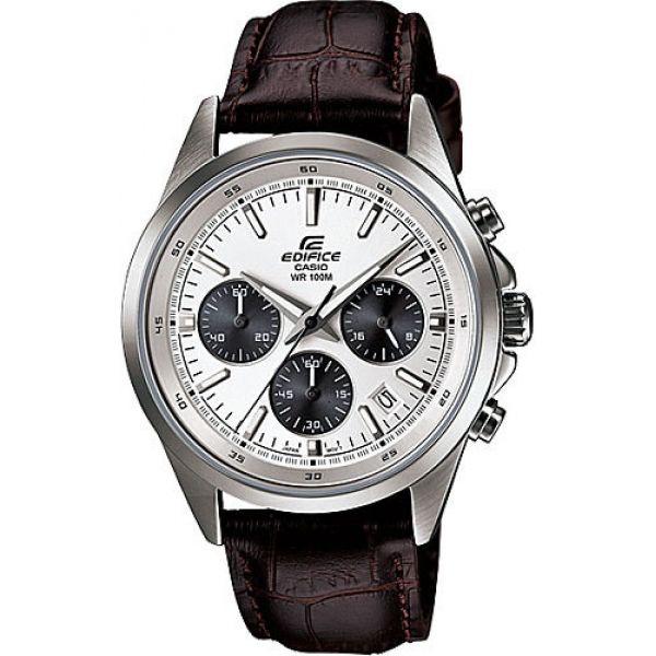 Casio Casio Edifice EFR-527L-7A EFR EFR-527L-7A автокварц (кинетик) мужские часы белый циферблат, браслет кожаный — вид спереди