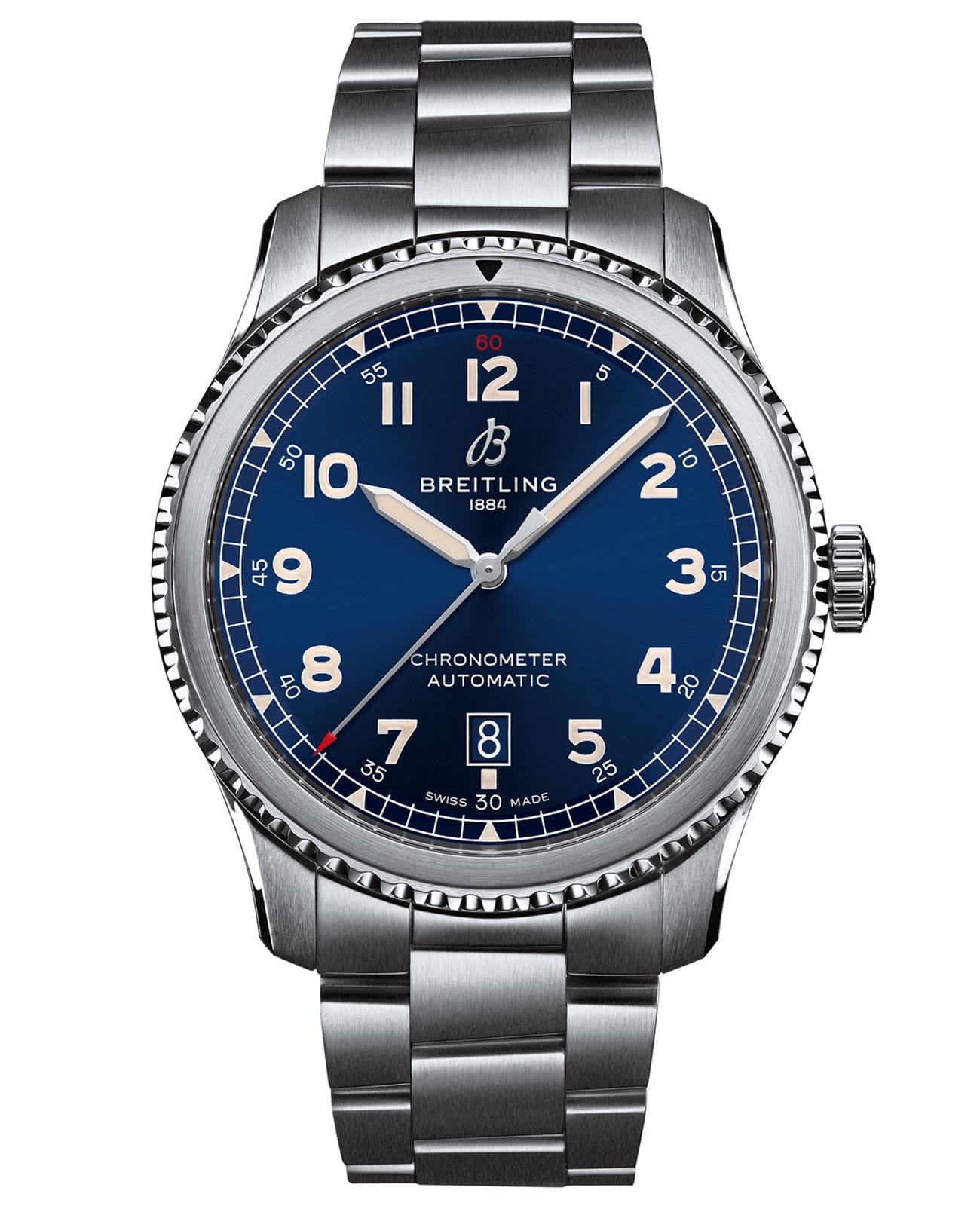 Breitling Breitling Aviator 8 Automatic 41 A17315101C1A1  A17315101C1A1 механические мужские часы синий циферблат, браслет нержавеющая сталь — вид спереди
