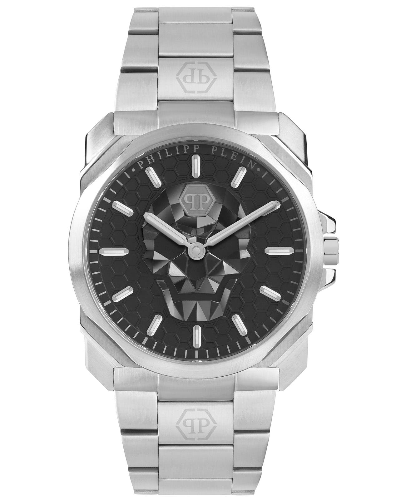 Philipp Plein Philipp Plein The Skull King PWLAA0622  PWLAA0622 кварцевые мужские часы черный циферблат, браслет нержавеющая сталь — вид спереди