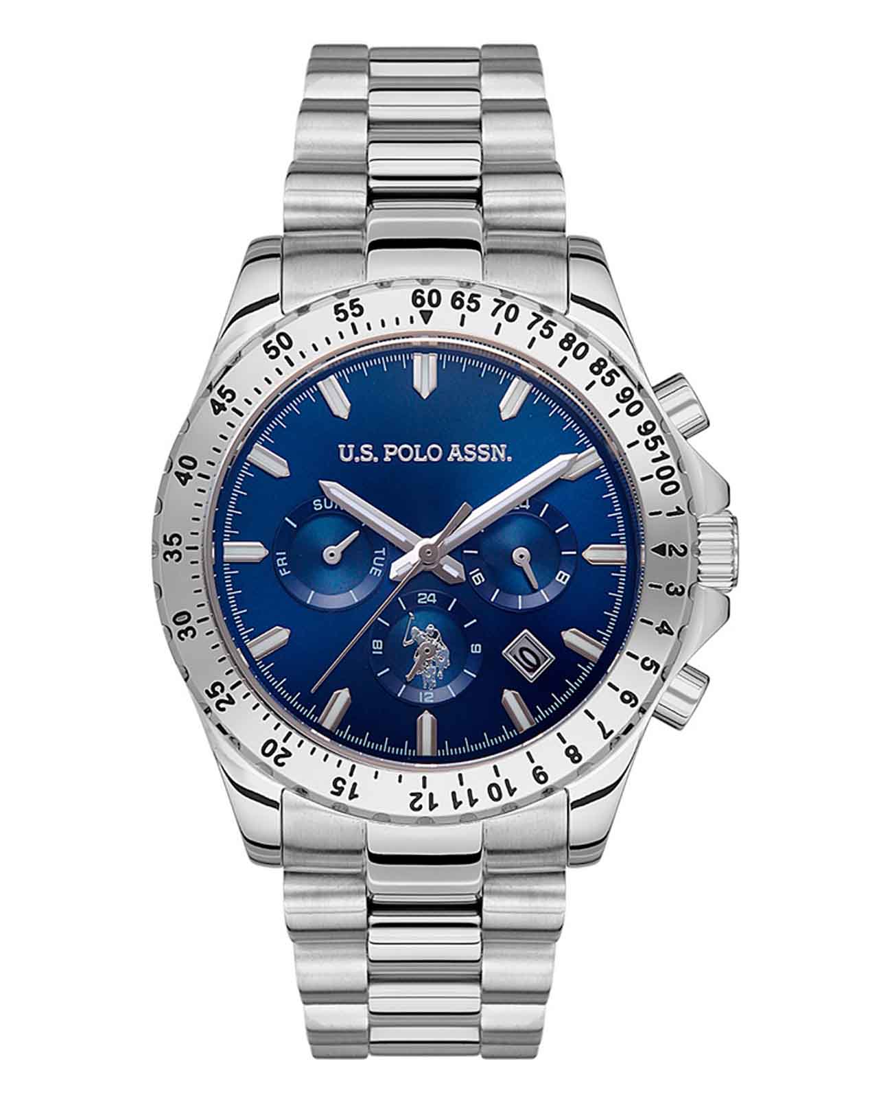U.S. Polo Assn. U.S. Polo Assn Crossing USPA1052-01  USPA1052-01 кварцевые мужские часы синий циферблат, браслет нержавеющая сталь — вид спереди