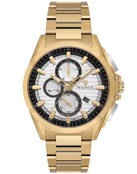 Wainer Wainer Classic WA.19401-F  WA.19401-F кварцевые мужские часы белый циферблат, браслет нержавеющая сталь с pvd-покрытием — вид спереди
